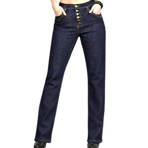 Ellery Monroe Blue Indigo Button Yellow Accent Overstitch Straight Jeans Size 2